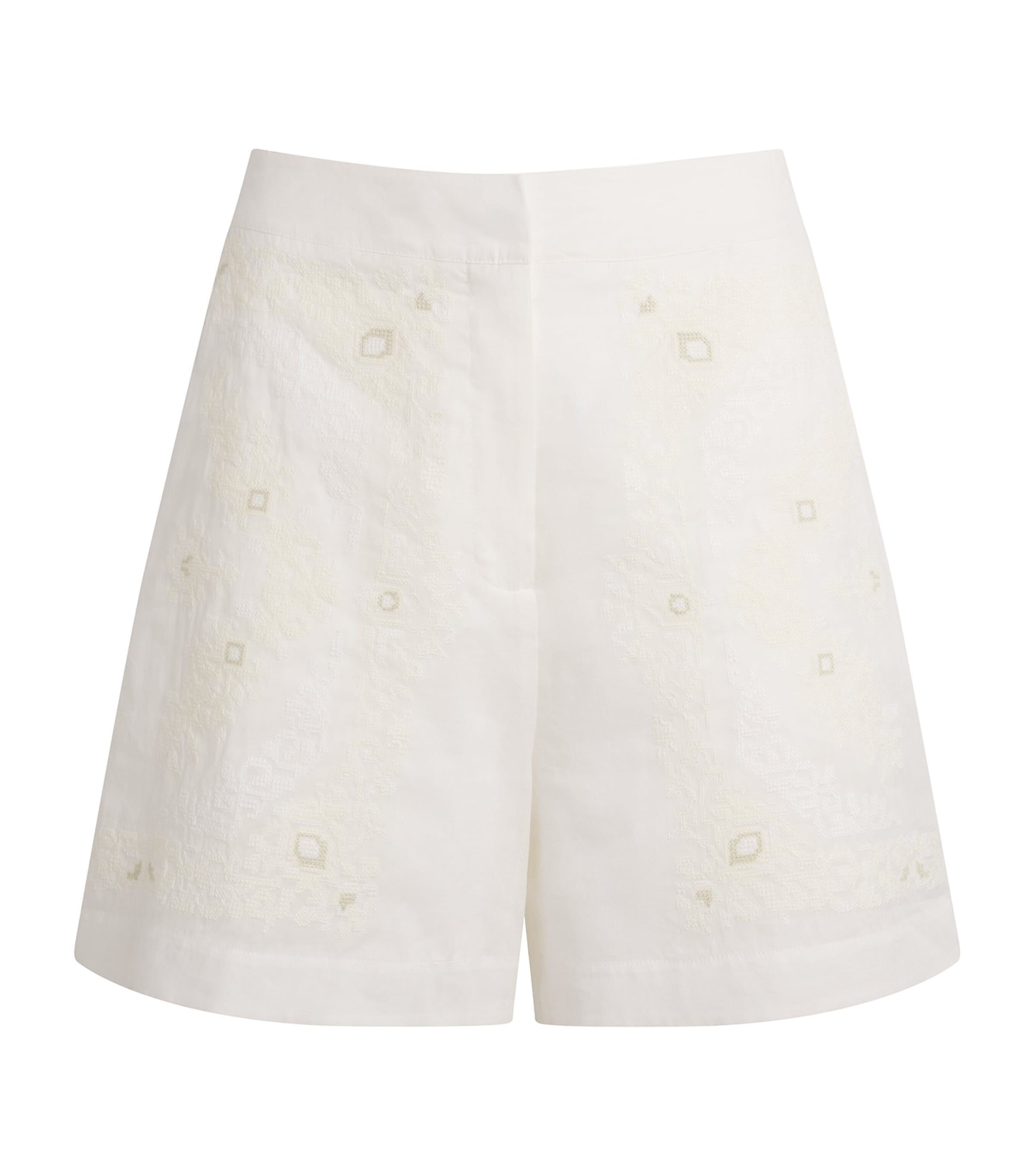 Claudie Pierlot Womens Cotton-Ramie Cross-Stitch Shorts Ecru