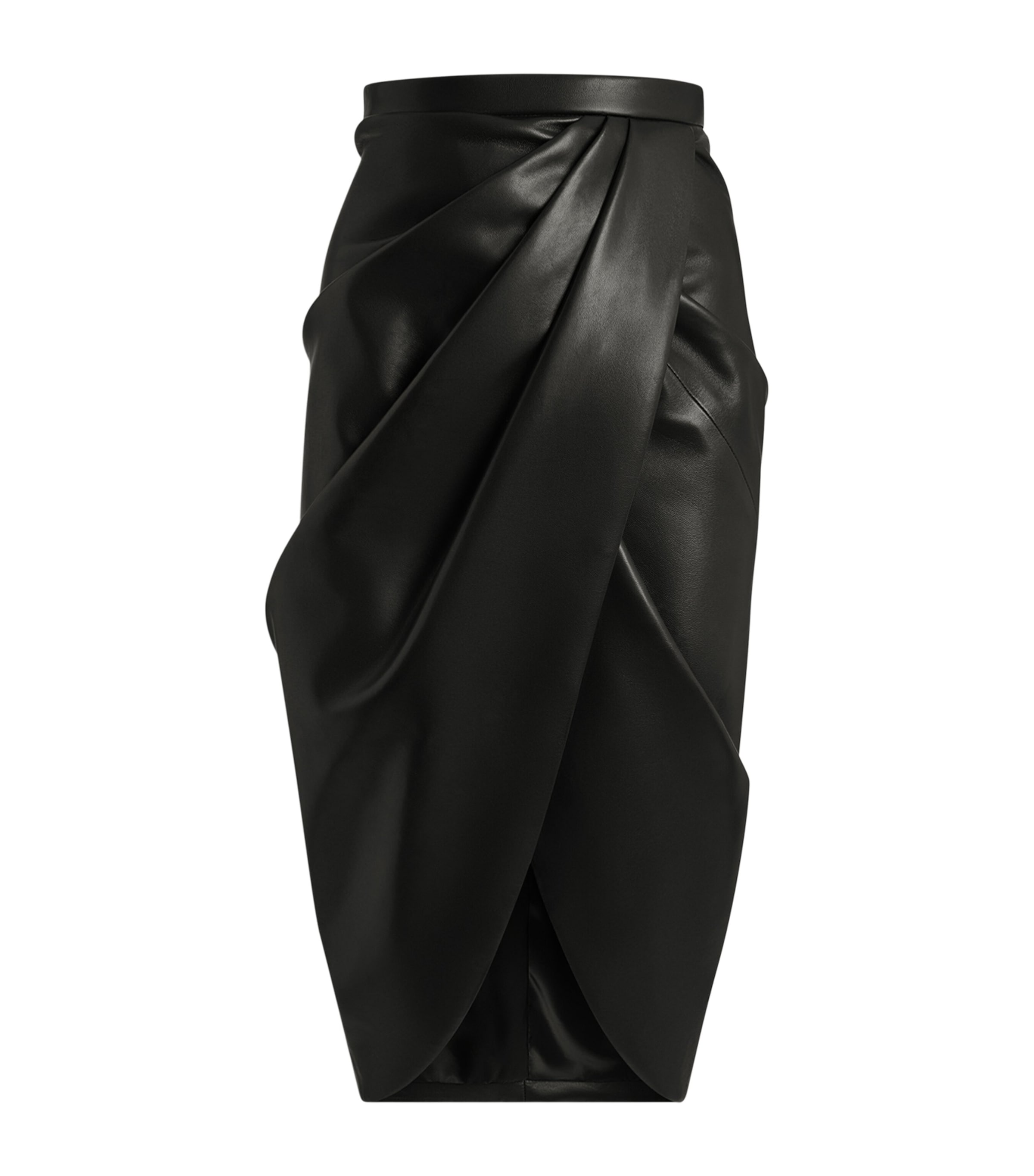 Balmain Womens Lambskin Draped Midi Skirt Noir
