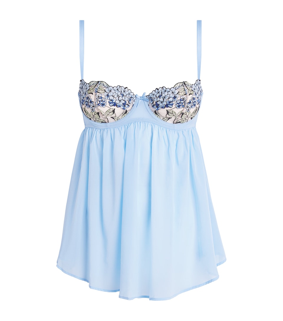 Fleur Du Mal Womens Silk-Blend Hydrangea Babydoll Slip Dress Petal Blue