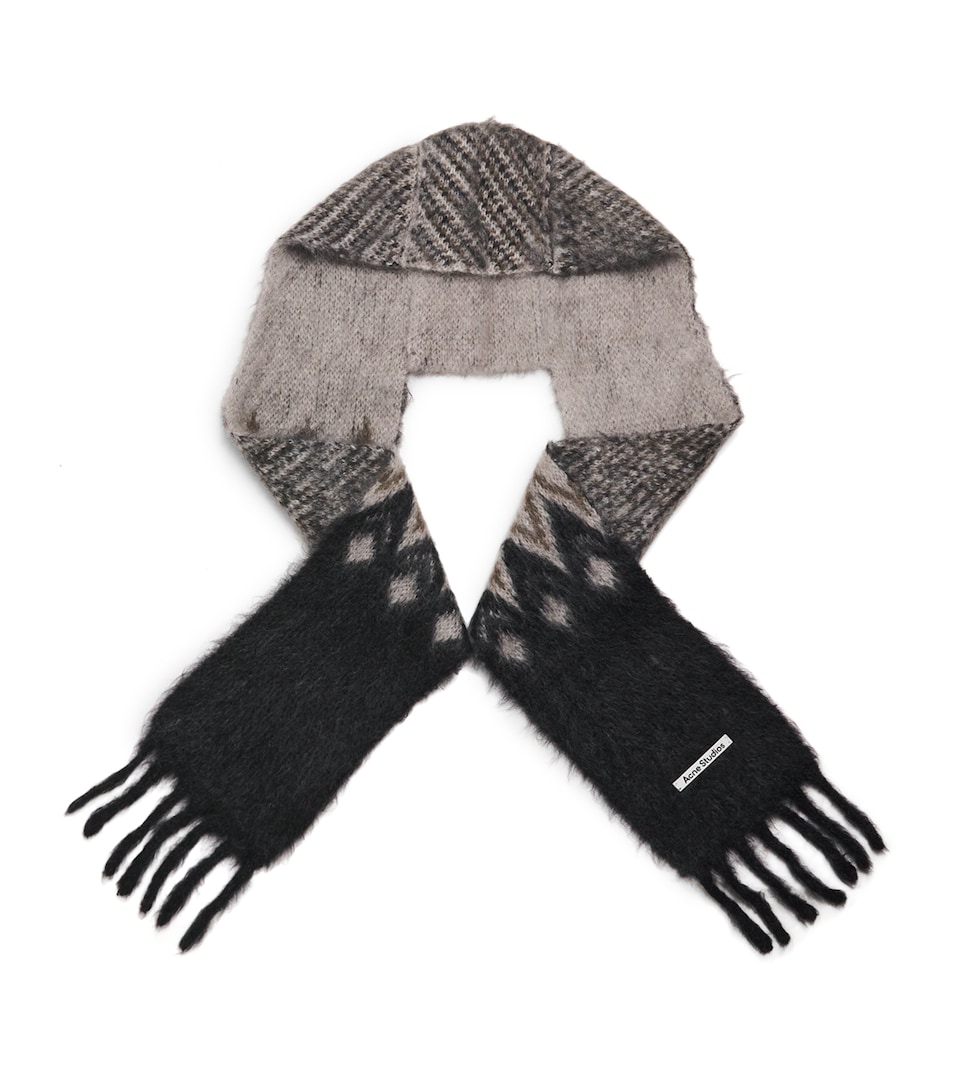 Acne Studios Womens Mohair-Wool Hooded Scarf Grey