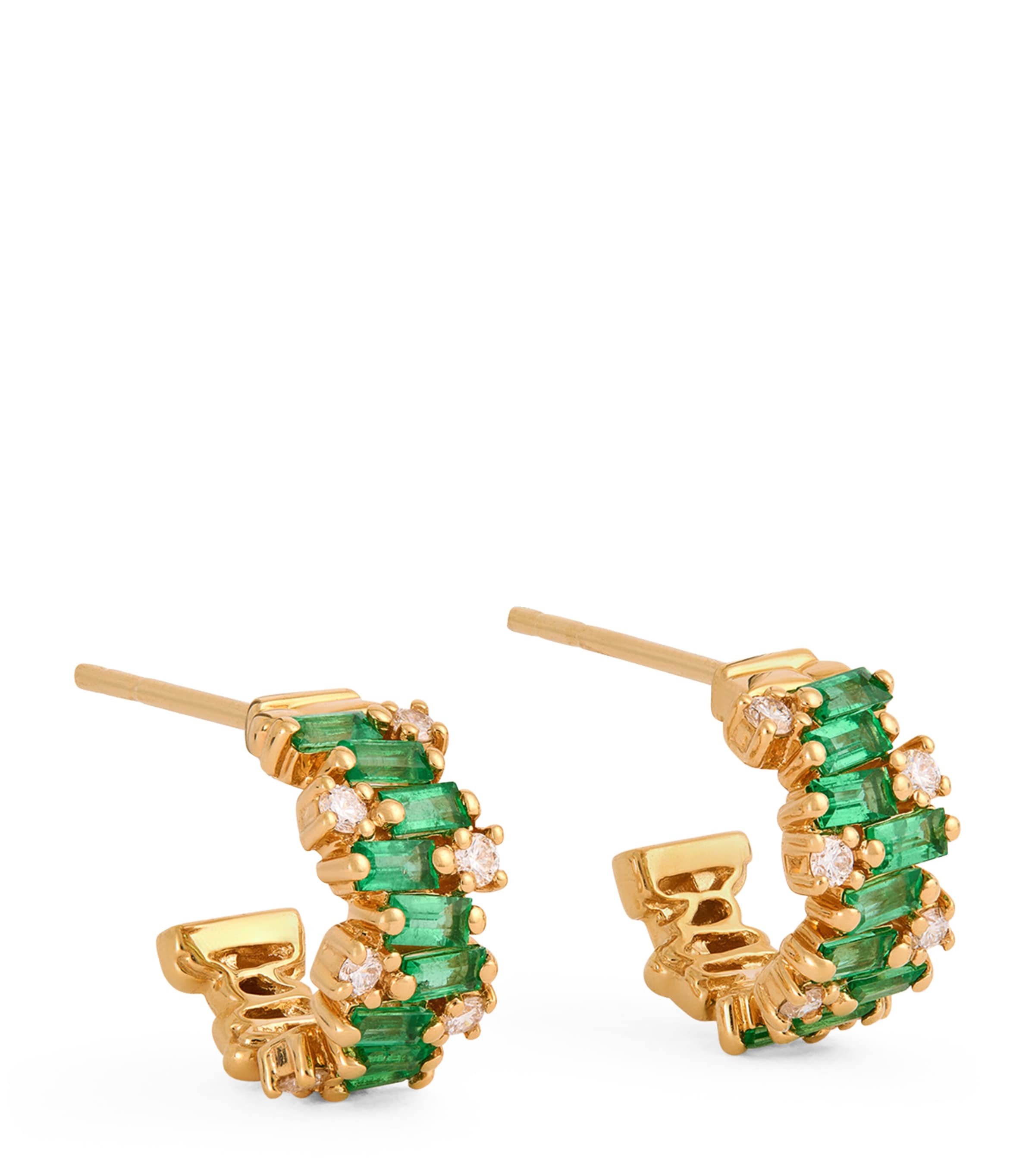 Yellow Gold, Emerald and Diamond Shimmer Hoop Earrings