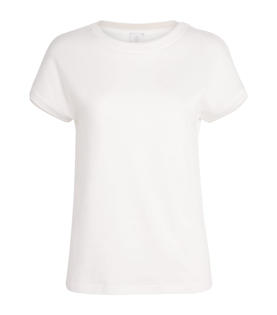 Eleventy Womens Cotton Contrast-Detail Short-Sleeve T-Shirt Bianco, Sabbia