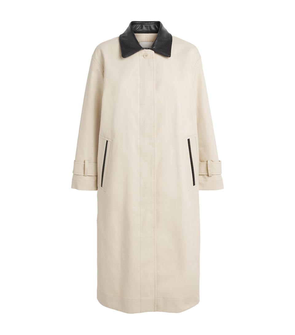 Sandro Paris Womens Cotton Leather-Trim Trench Coat Beige