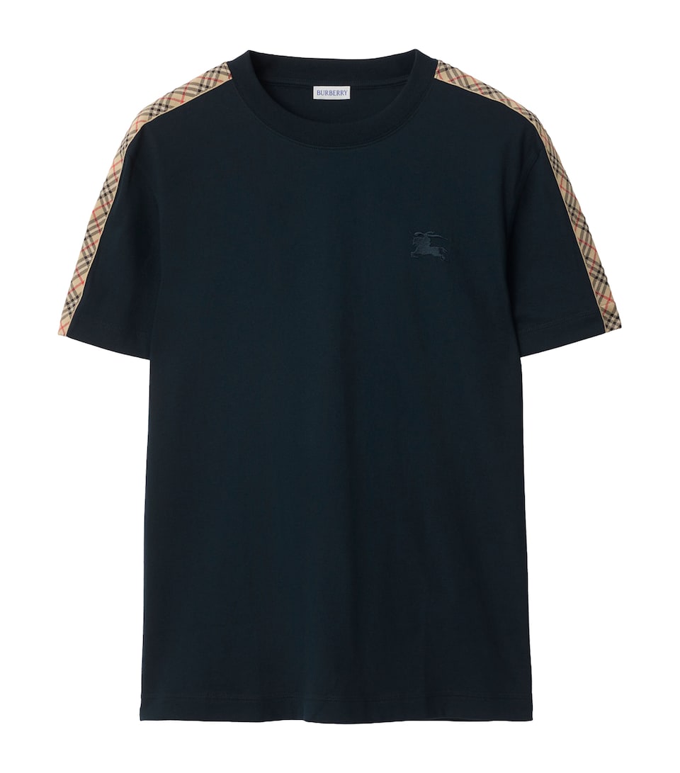 Cotton Check-Trim Slim T-Shirt