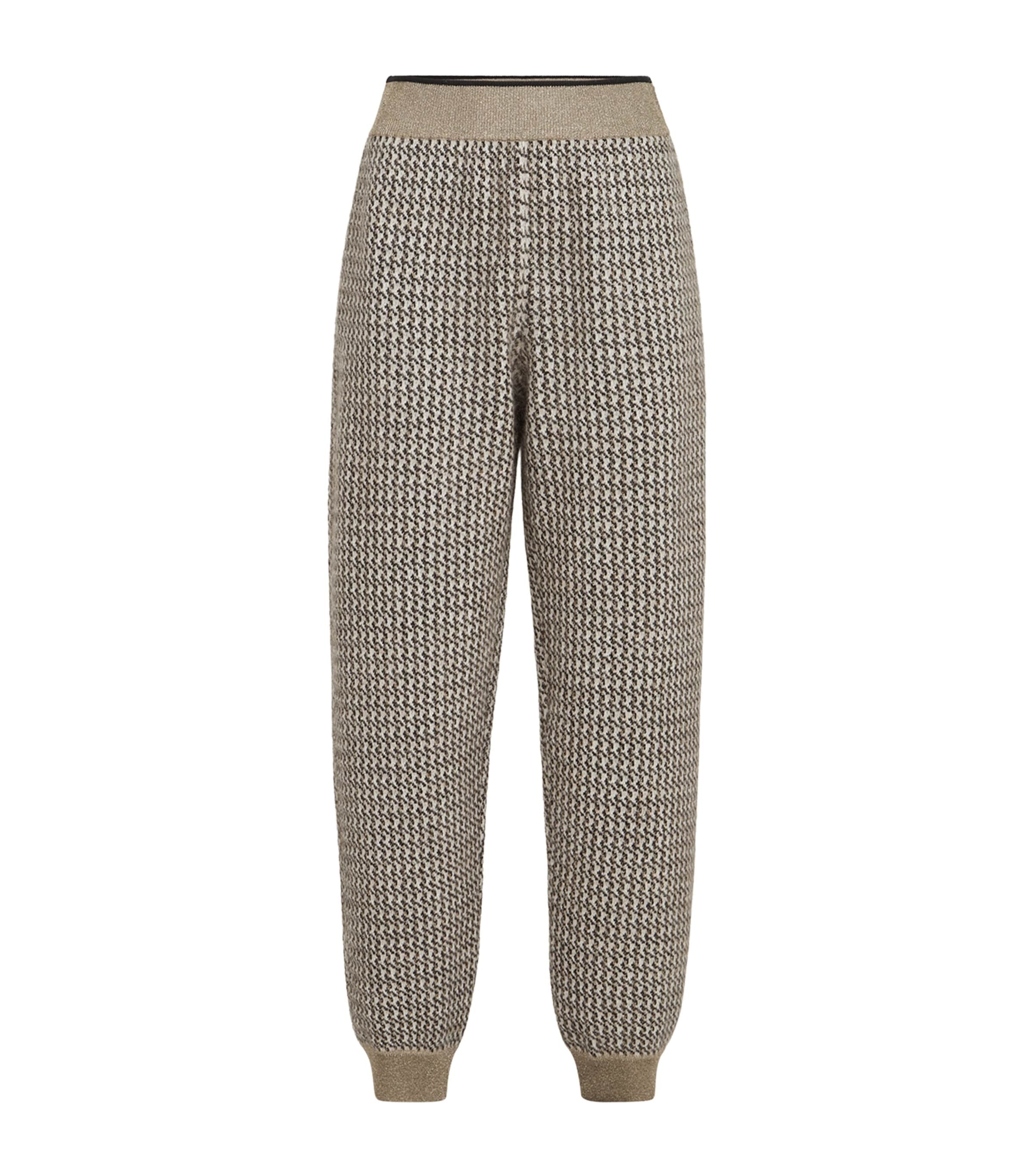 Brunello Cucinelli Womens Sparkling Houndstooth Sweatpants Beige+black