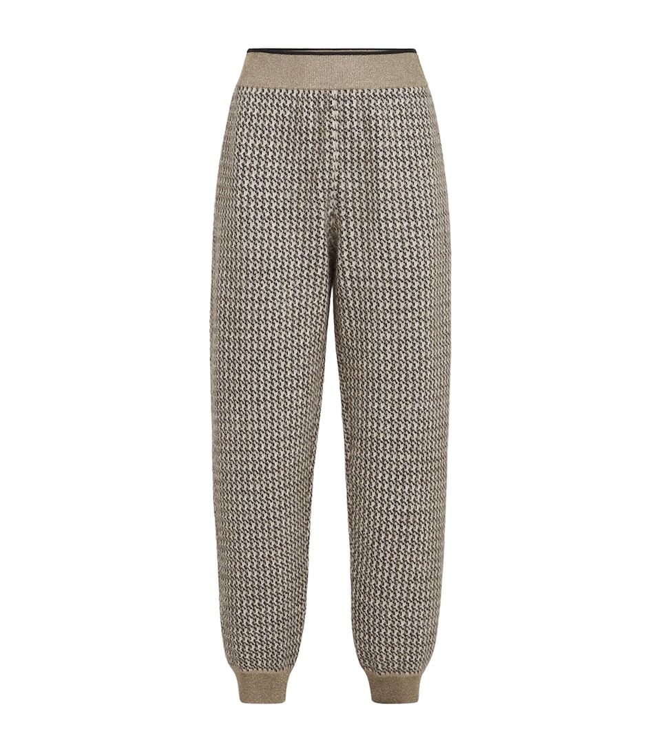 Brunello Cucinelli Womens Sparkling Houndstooth Sweatpants Beige+black