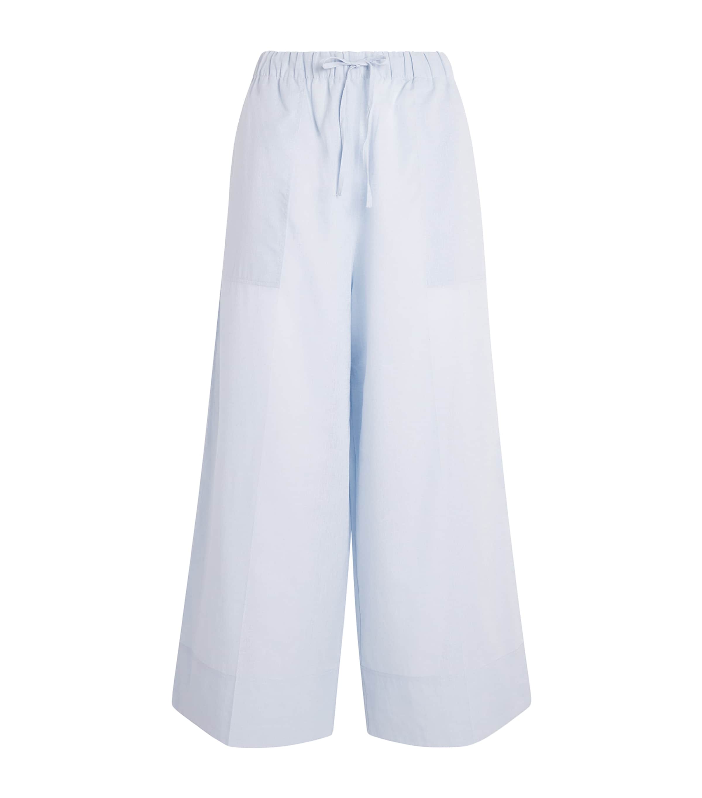 Toteme Womens Cotton-Linen Wide-Leg Trouserstrou Blue