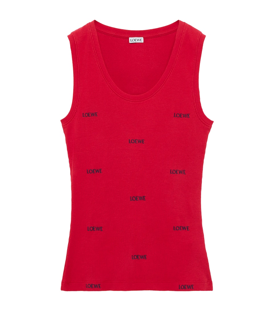 LOEWE Womens Embroidered Logo Tank Top Red