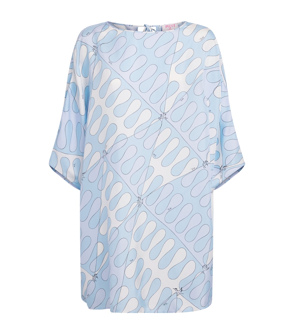 PUCCI Womens Silk Printed Kaftan Mini Dress Light Blue