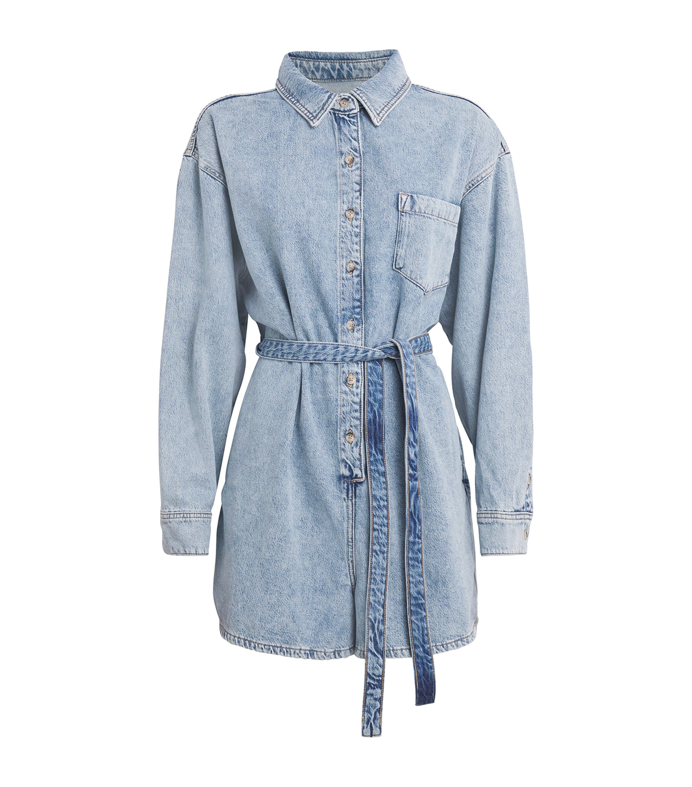 Cotton-Blend Denim Belted Playsuit