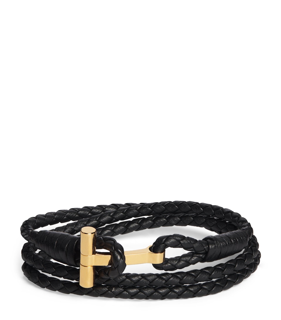 TOM FORD Leather Braided T Bracelet Naa