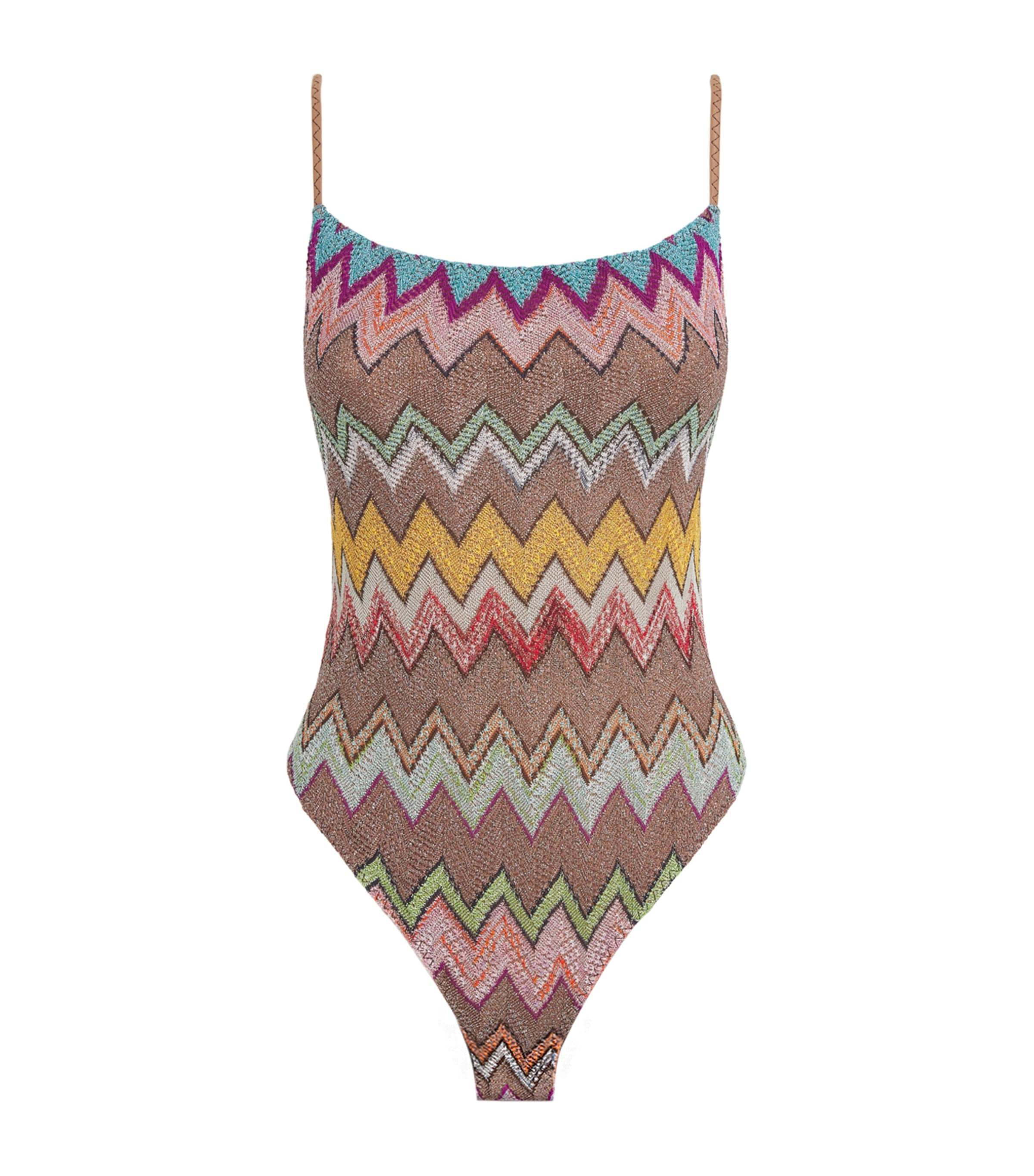 Metallic-Thread Zigzag Swimsuit