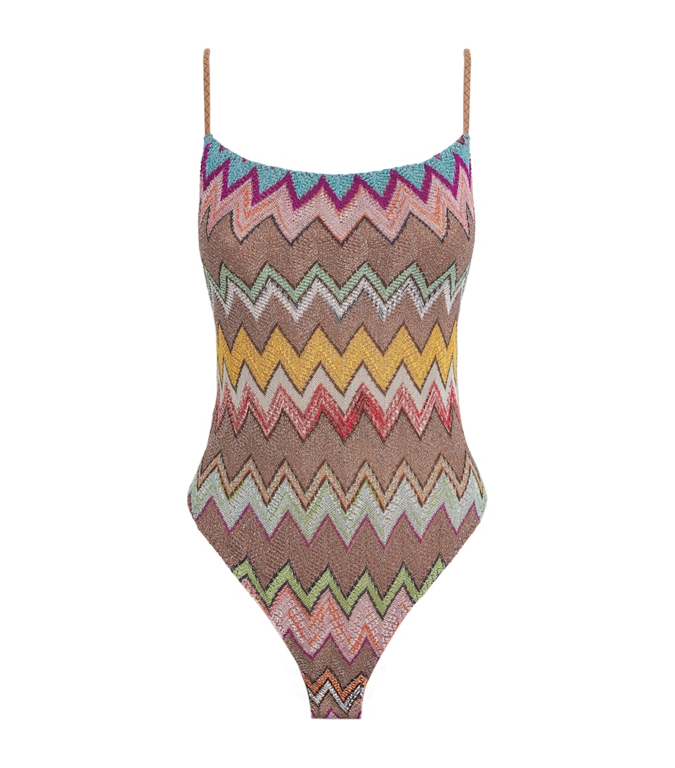 Metallic-Thread Zigzag Swimsuit