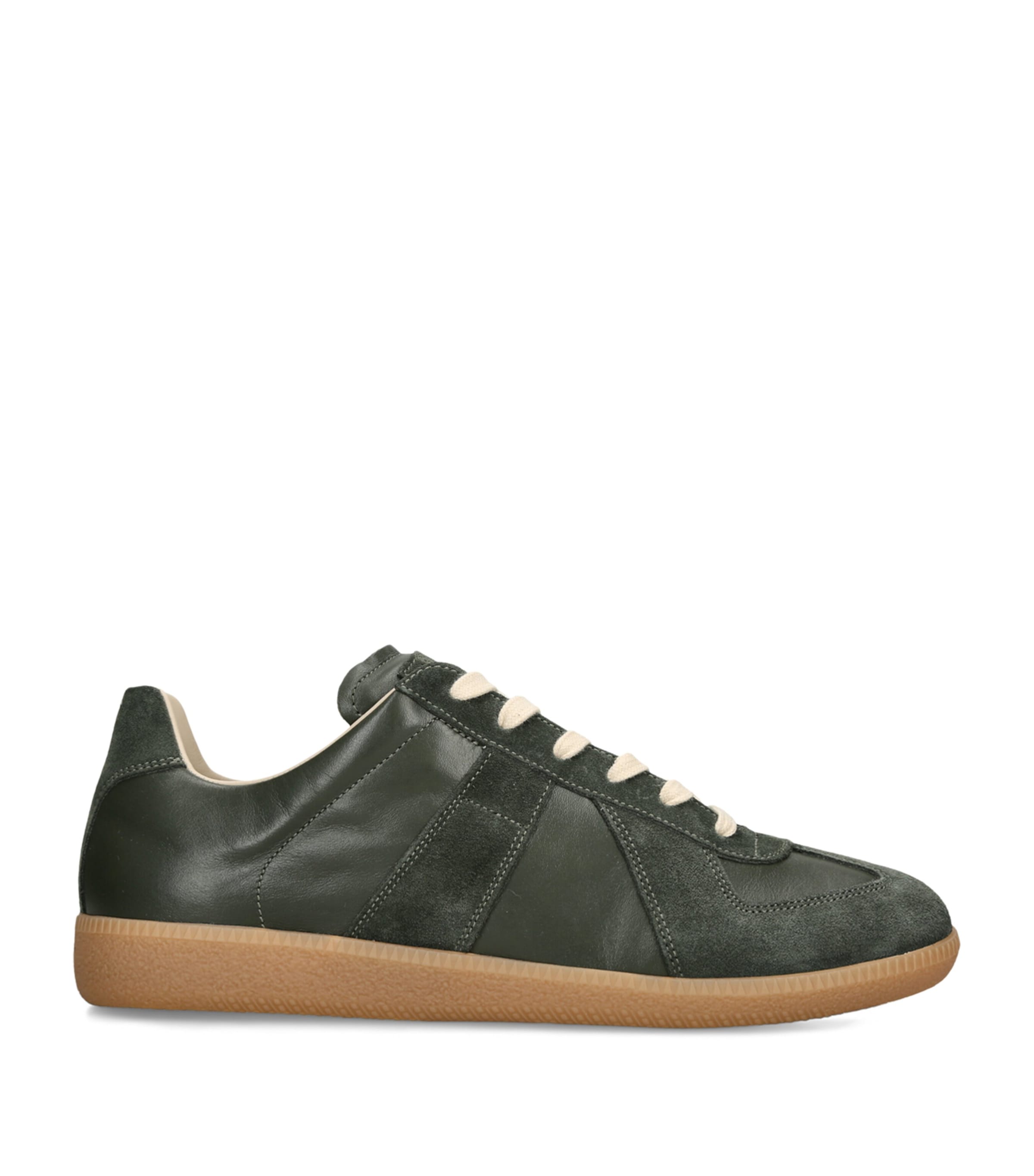 Maison Margiela Leather-Suede Replica Sneakers Khaki