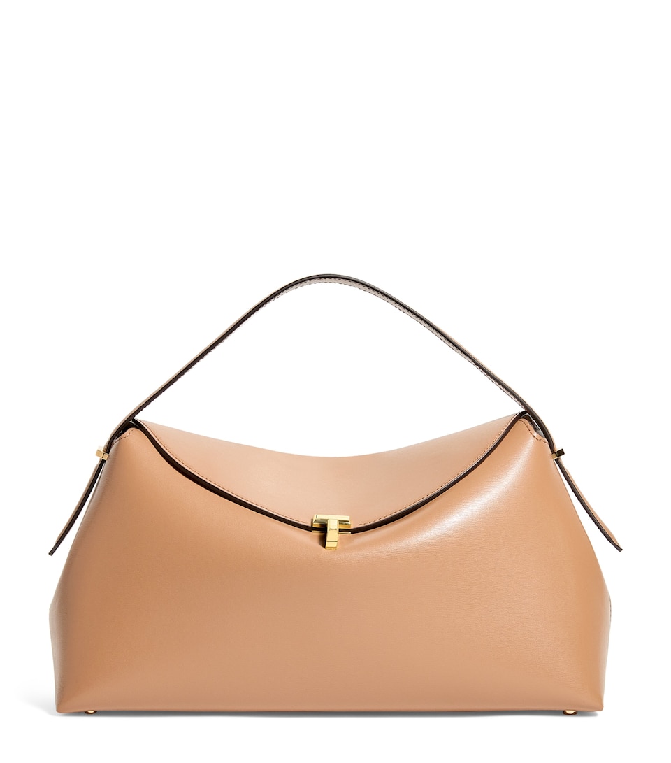 Toteme Large Leather T-Lock Top-Handle Bag Camel