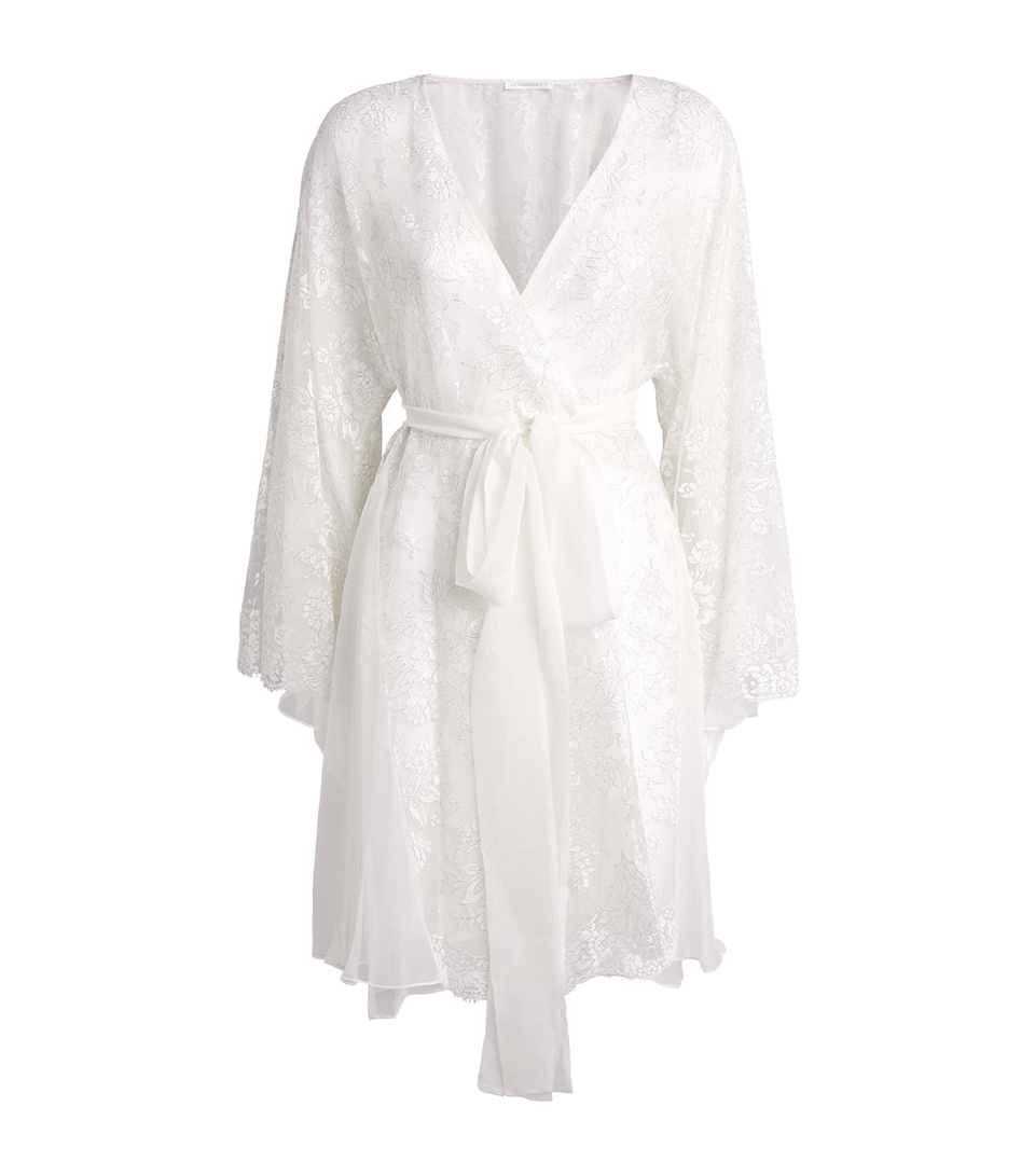 Rosamosario Womens Silk Lace Robe White