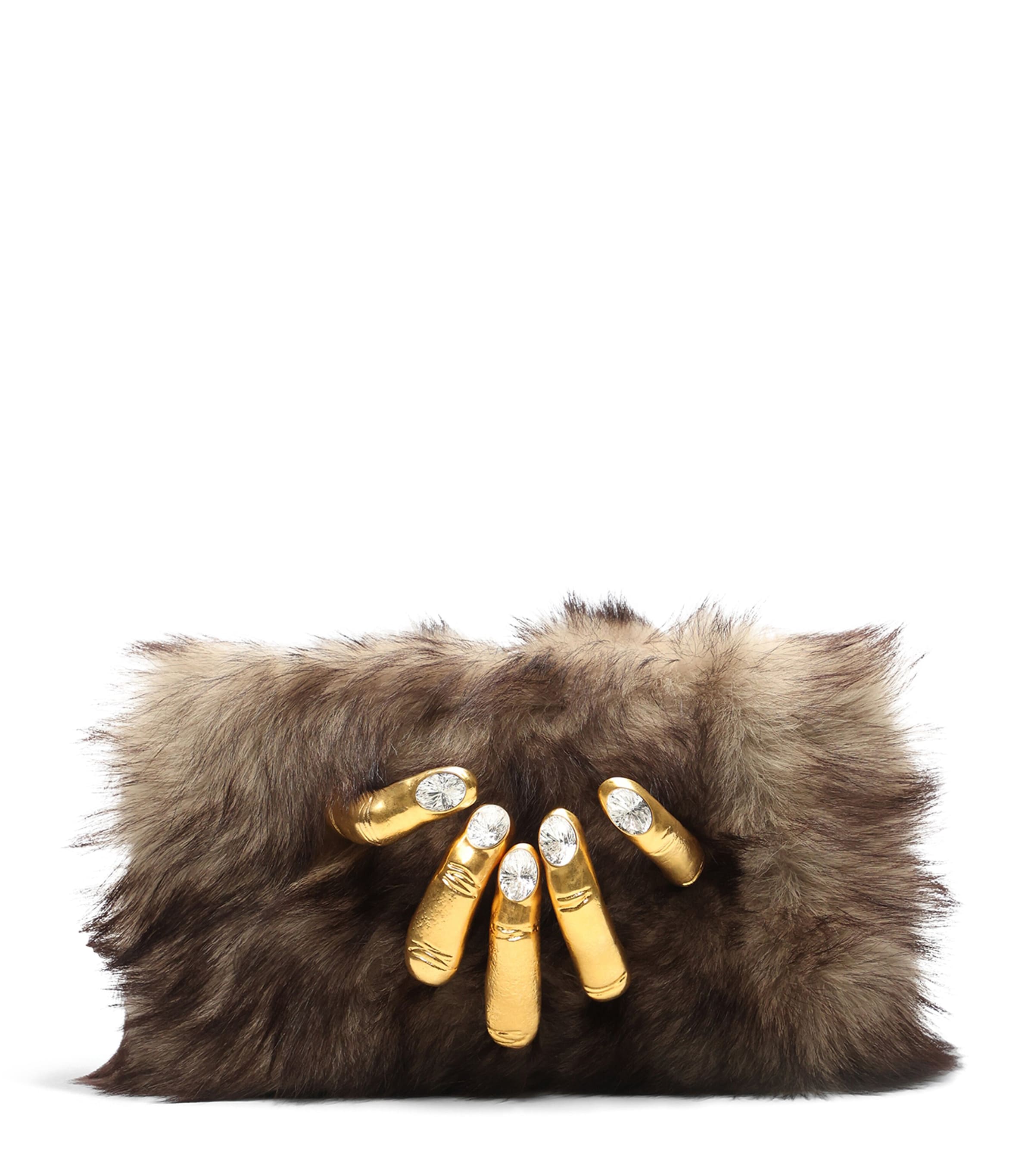 Schiaparelli Lambskin Velvet Hand In Hand Clutch Bag Beige