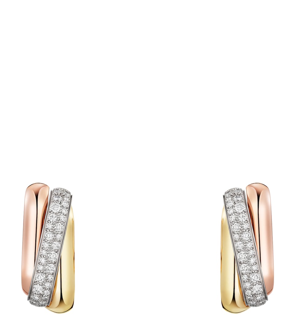 White, Rose, Yellow Gold and Diamond Trinity Box Earrings