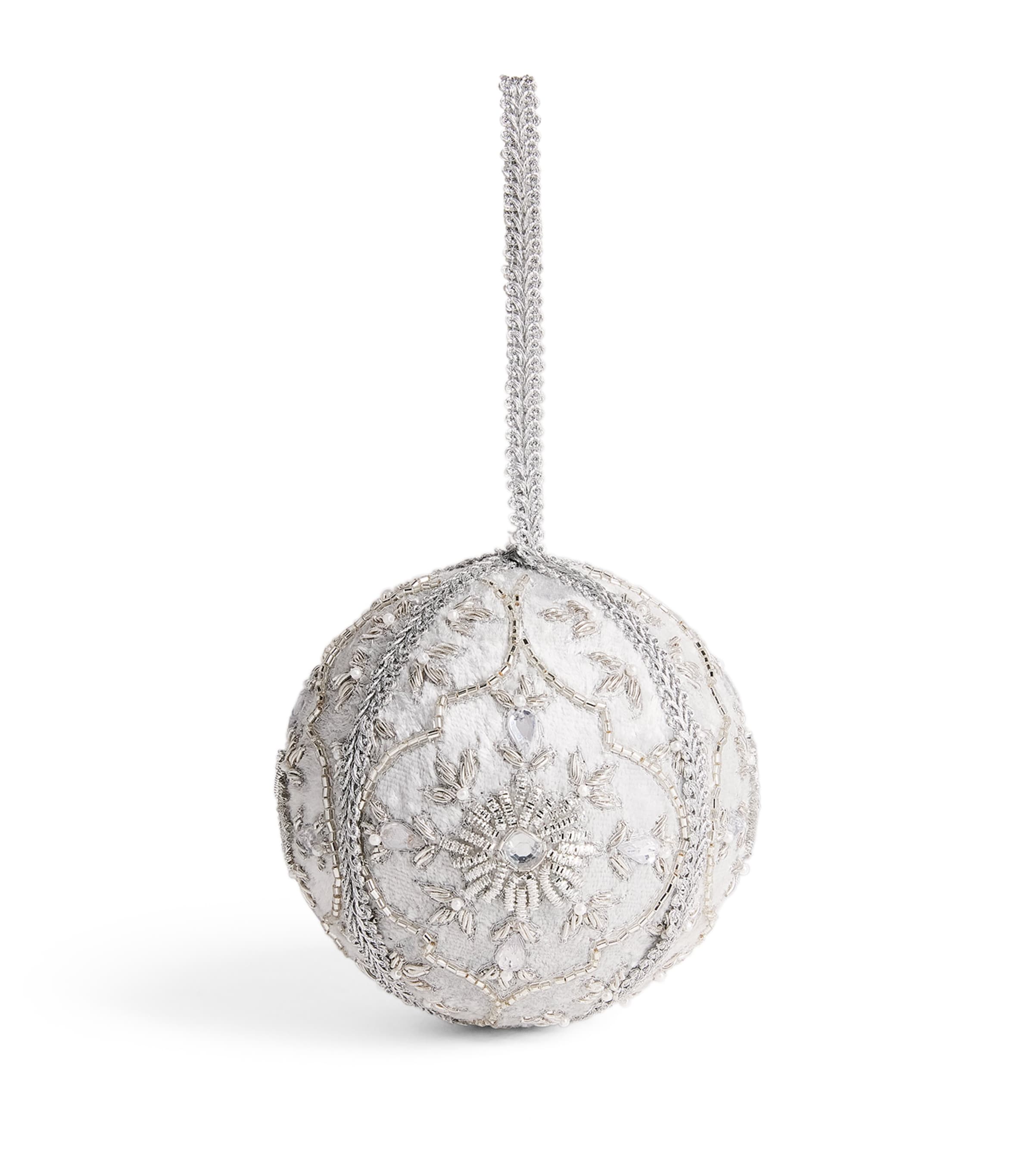 Harrods Velvet Beaded Bauble White/silver