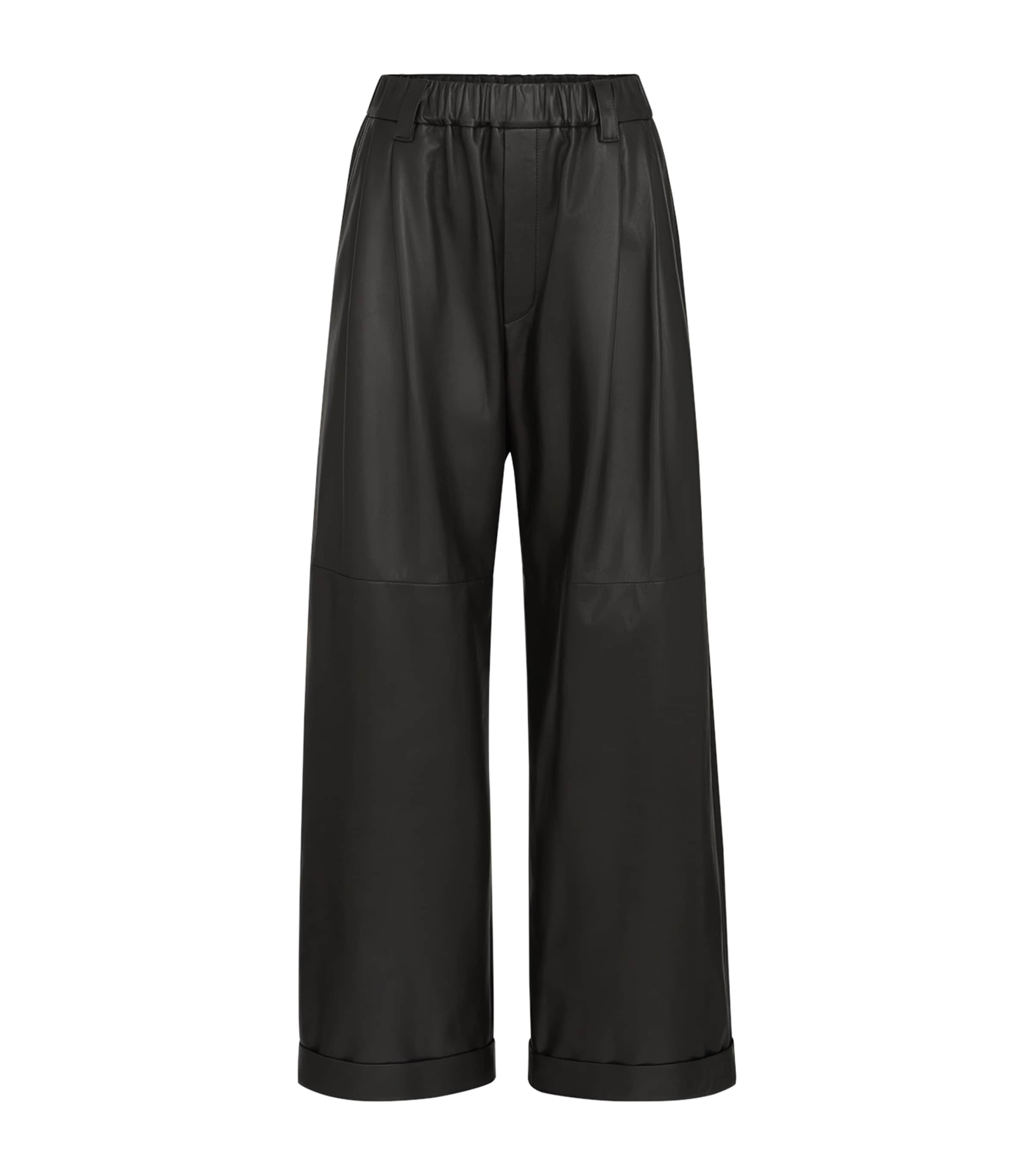 Brunello Cucinelli Womens Nappa Leather Wide-Leg Trousers