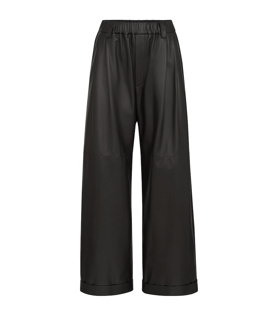 Brunello Cucinelli Womens Nappa Leather Wide-Leg Trousers