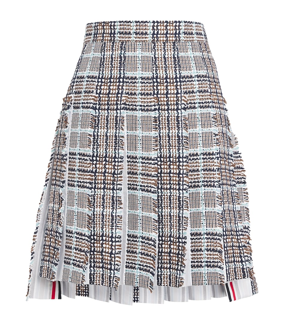 Tweed Check Pleated Mini Skirt