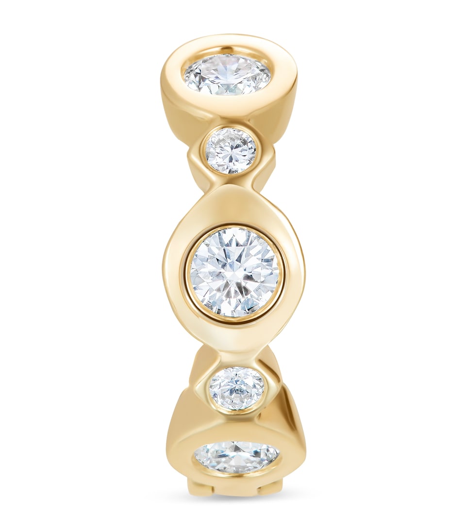 David Morris Yellow Gold and Diamond Triolette Oval Single Hoop Earring Clear
