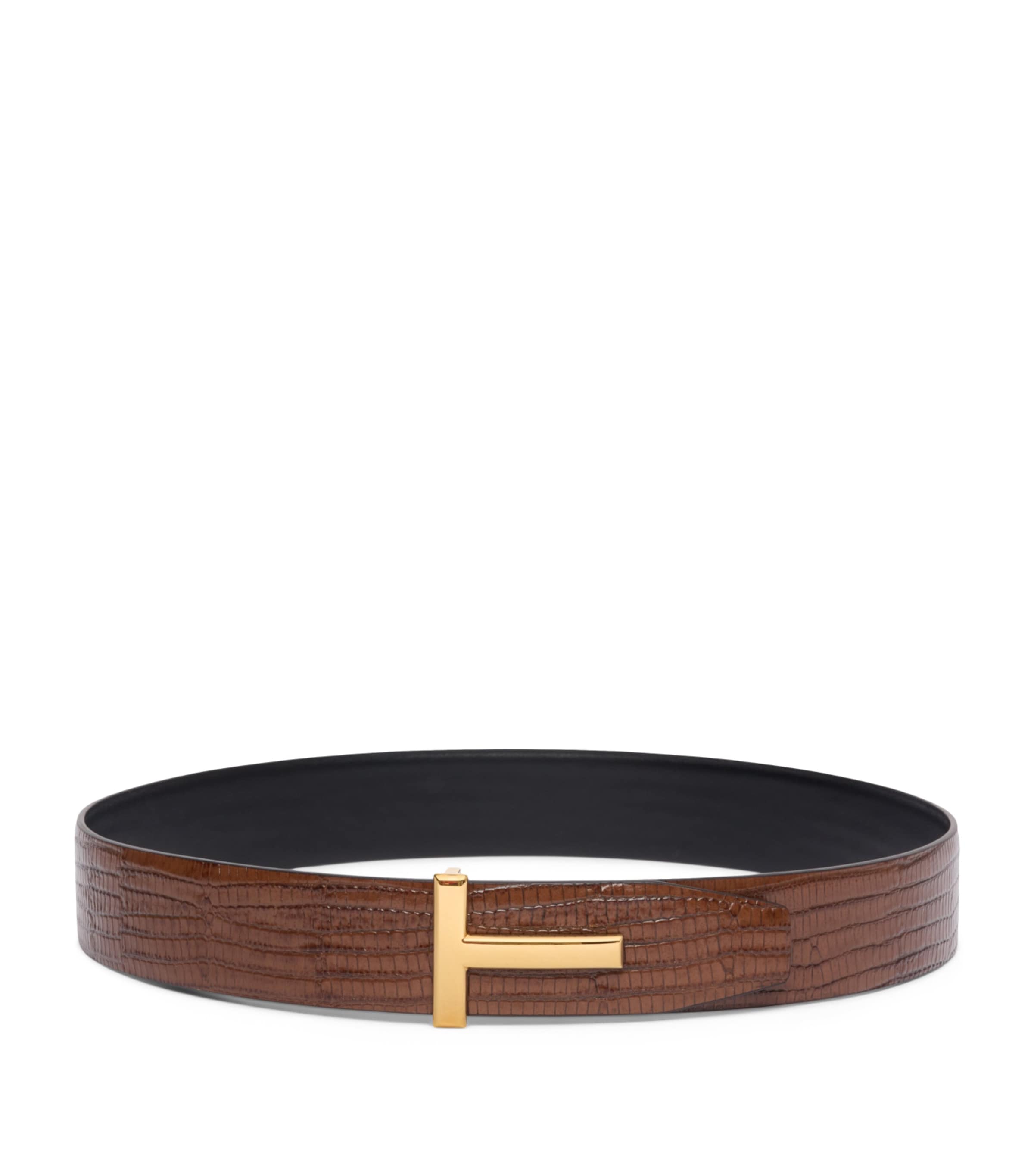 TOM FORD Calfskin Scale-Effect T Belt Ebn