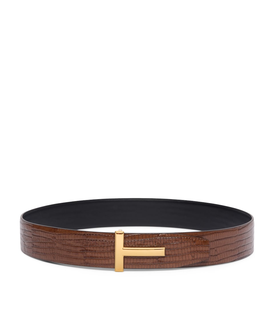 TOM FORD Calfskin Scale-Effect T Belt Ebn
