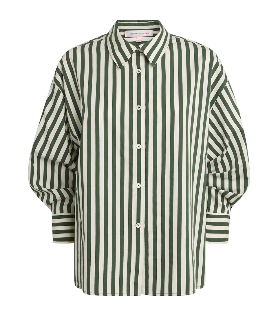 Carolina Herrera Womens Stripe Clara Shirt Ivry Rcng Green