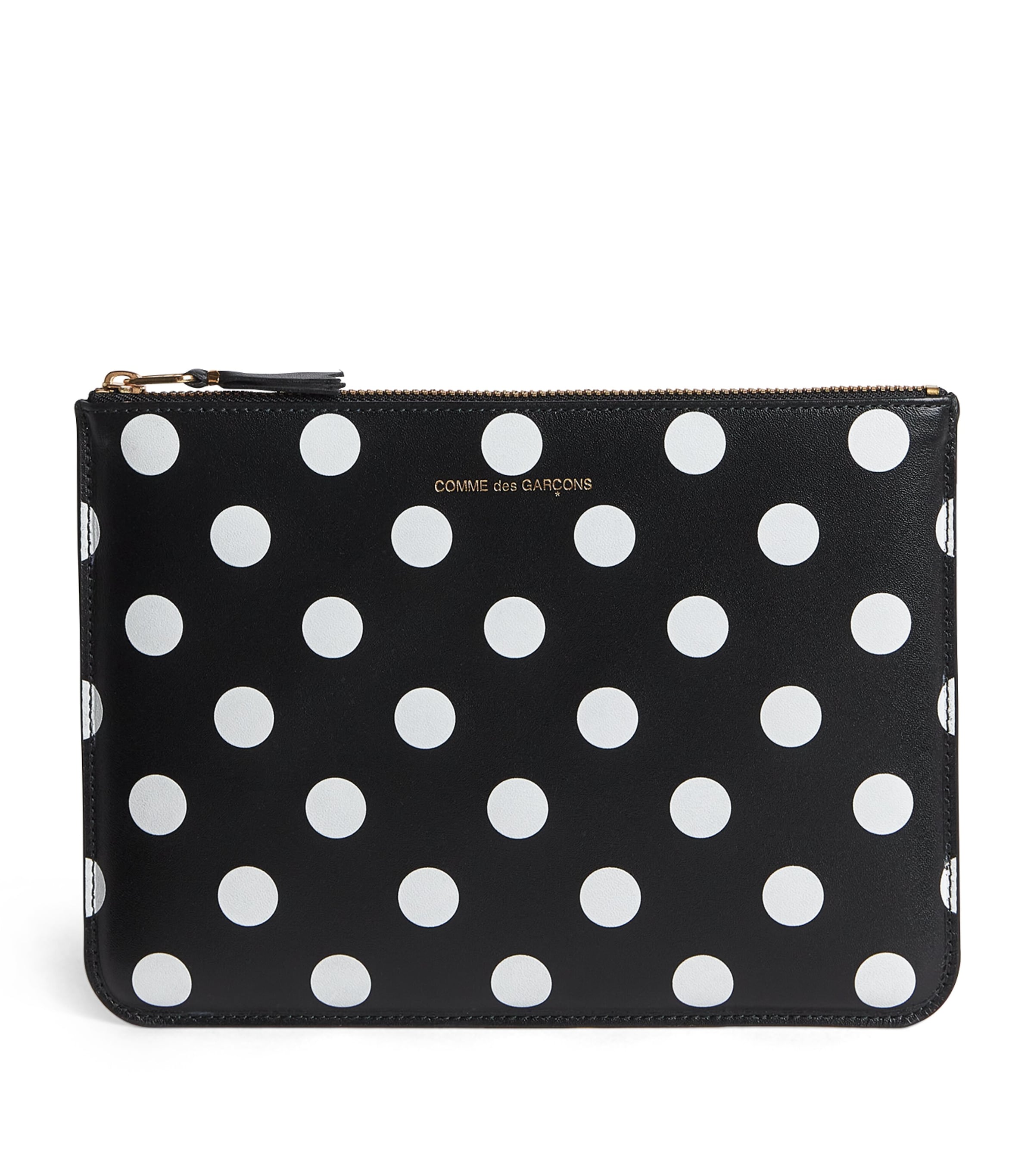 Comme Des Garçons Wallet Large Leather Polka-Dot Zipped Pouch Black