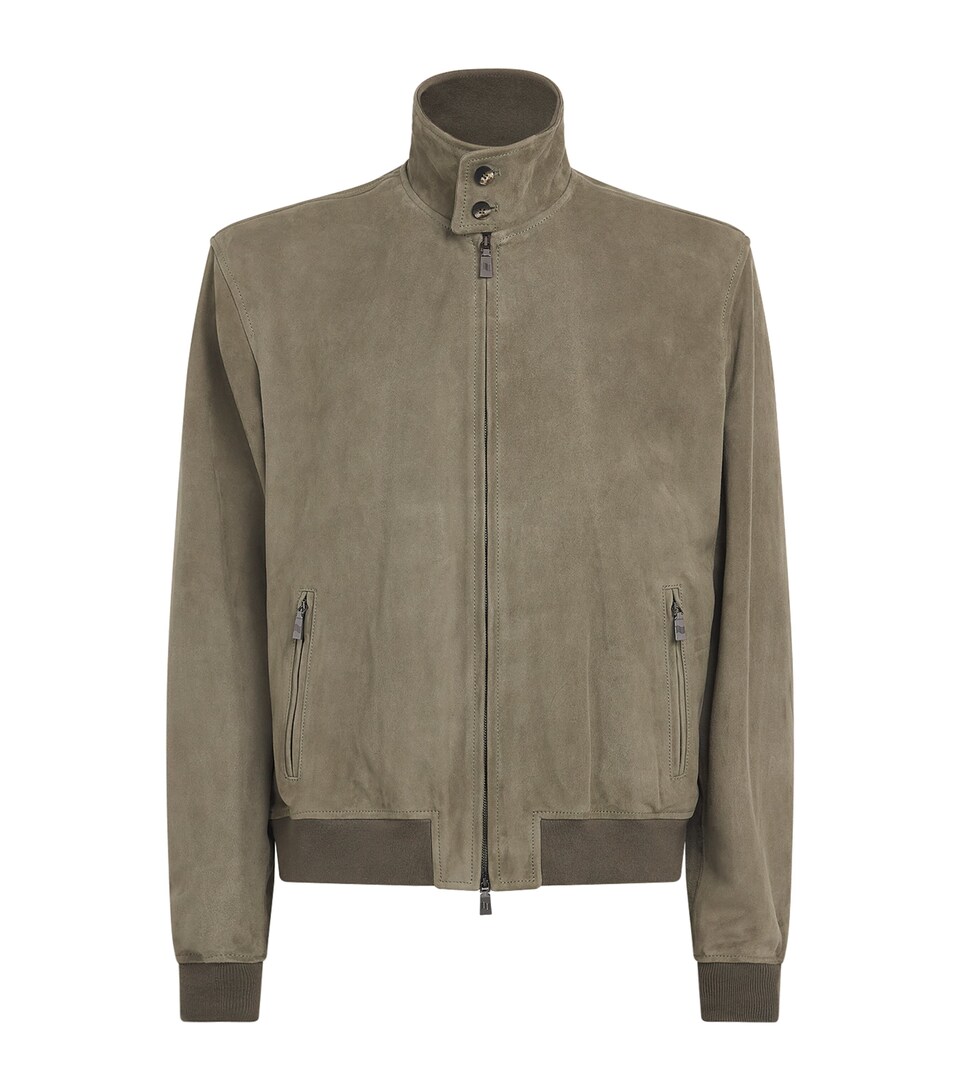 Frescobol Carioca Mens Suede Canela Bomber Jacket Ash Green