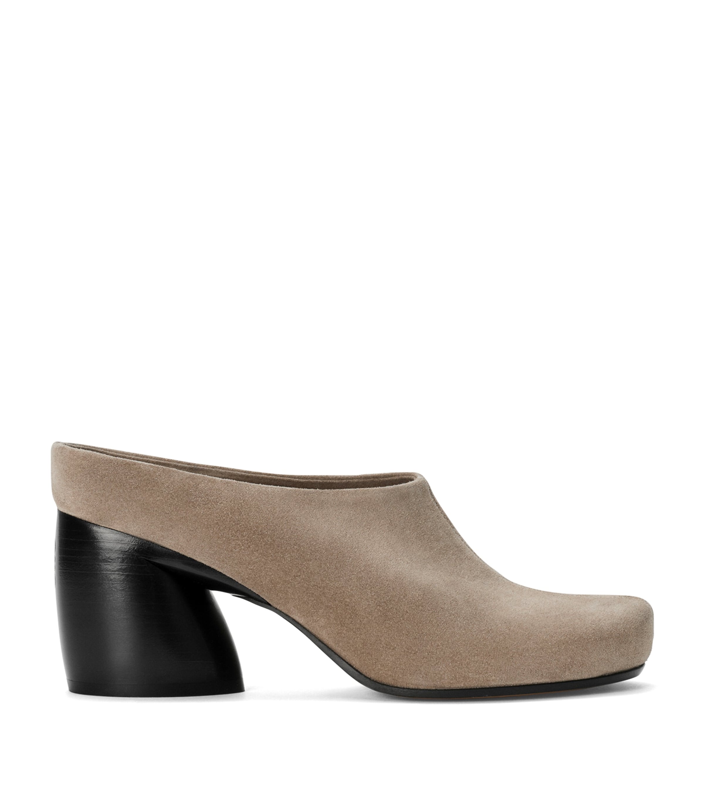 LOEWE Suede Oval Heeled Mules 70 Hazelnut