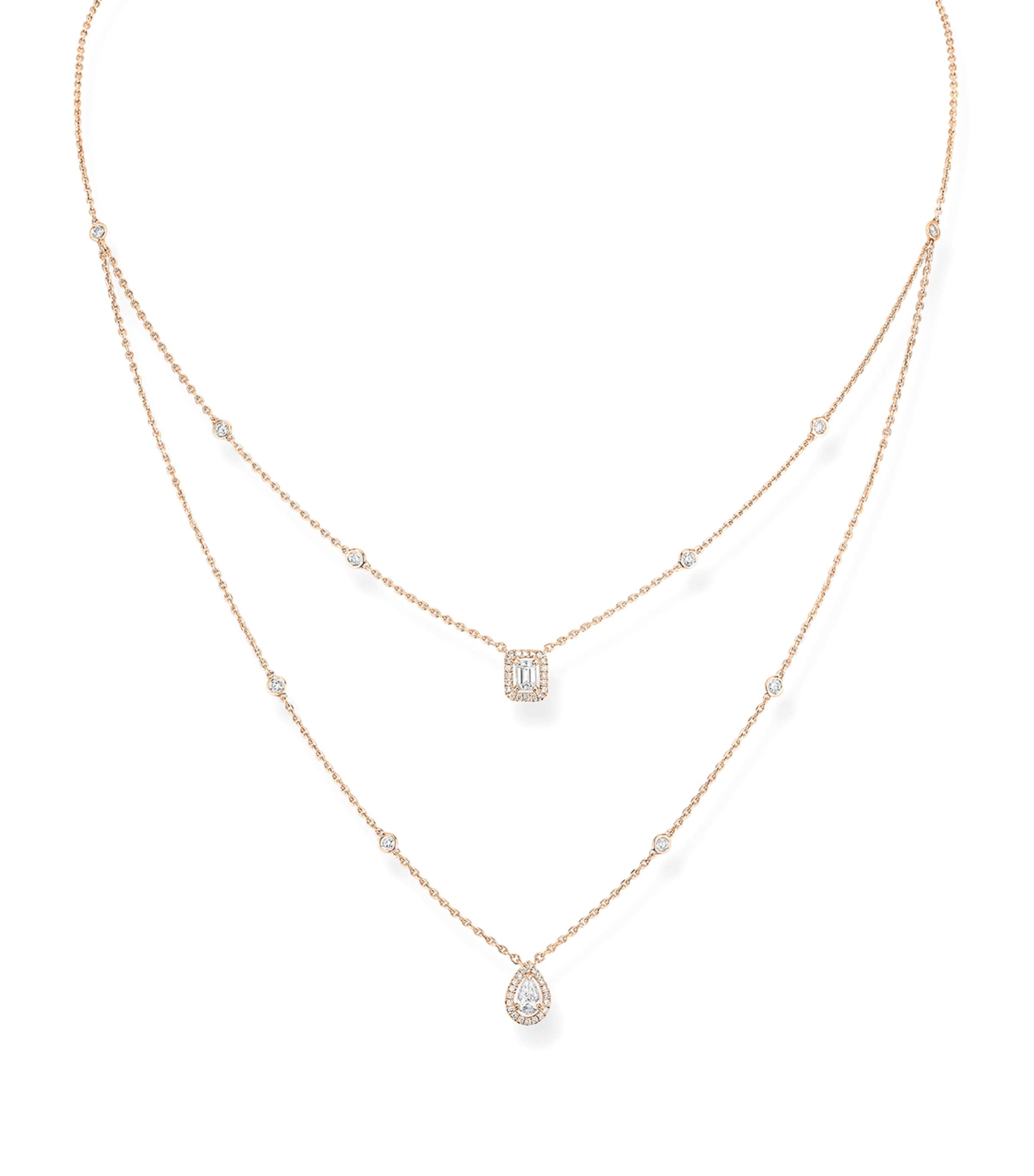 Messika My Twin Pink Gold and Diamond Layered Necklace Pink Gold