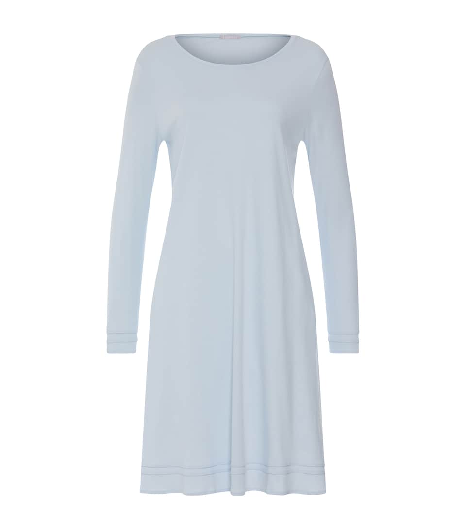 Hanro Womens Cotton Long-Sleeve Nightdress Pastel Sky