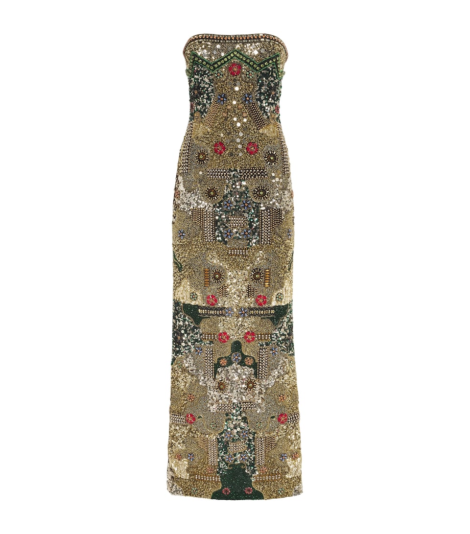 Alice+Olivia Womens Hand-Embroidered Delora Column Gown Gold/multi