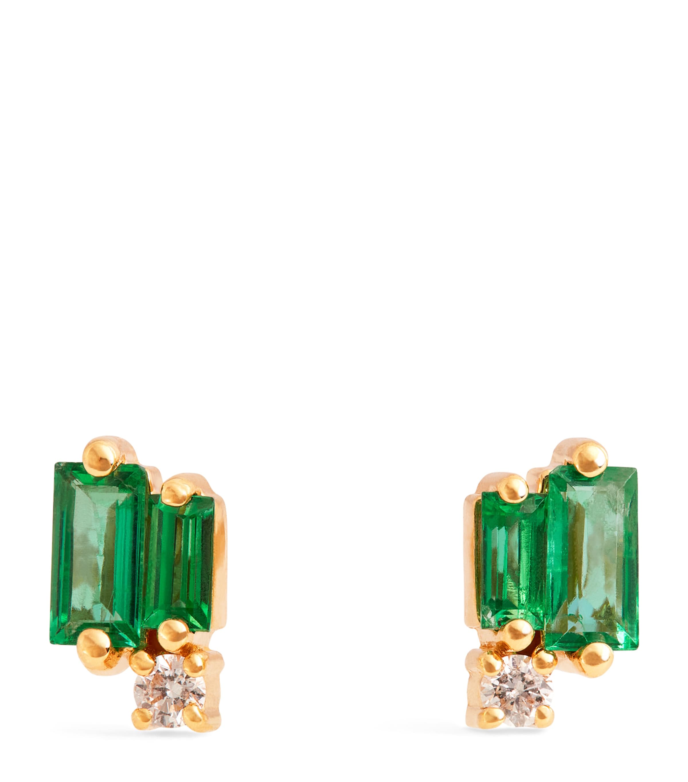 Yellow Gold, Diamond and Emerald Bold Burst Earrings