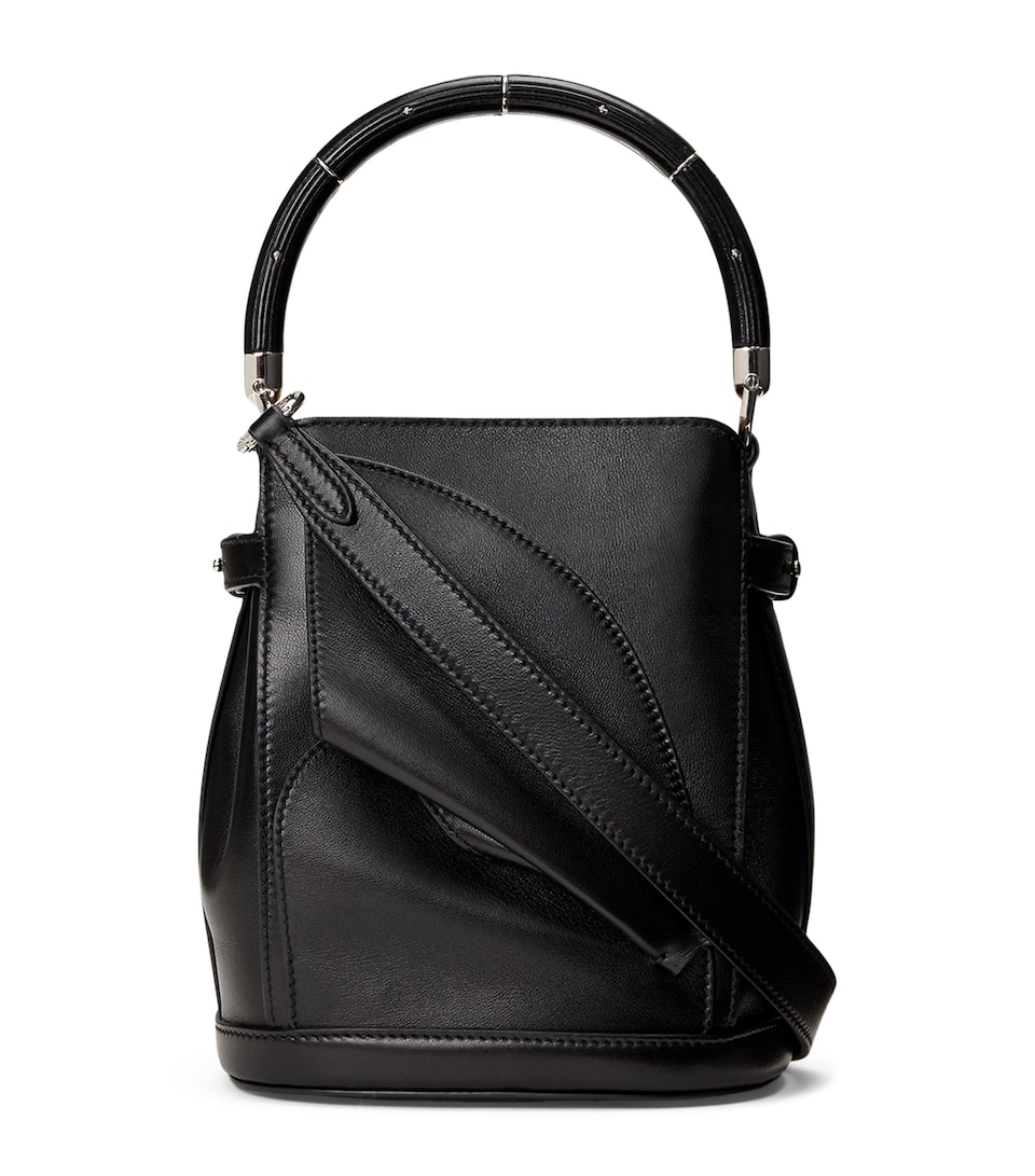 Ralph Lauren Collection Small Leather Floral Bucket Bag Black