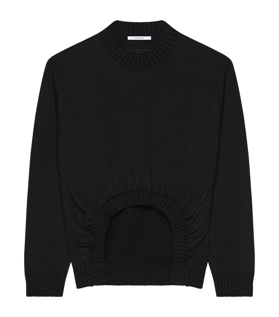 Givenchy Womens Wool-Linen Ruched-Hem Sweater Black