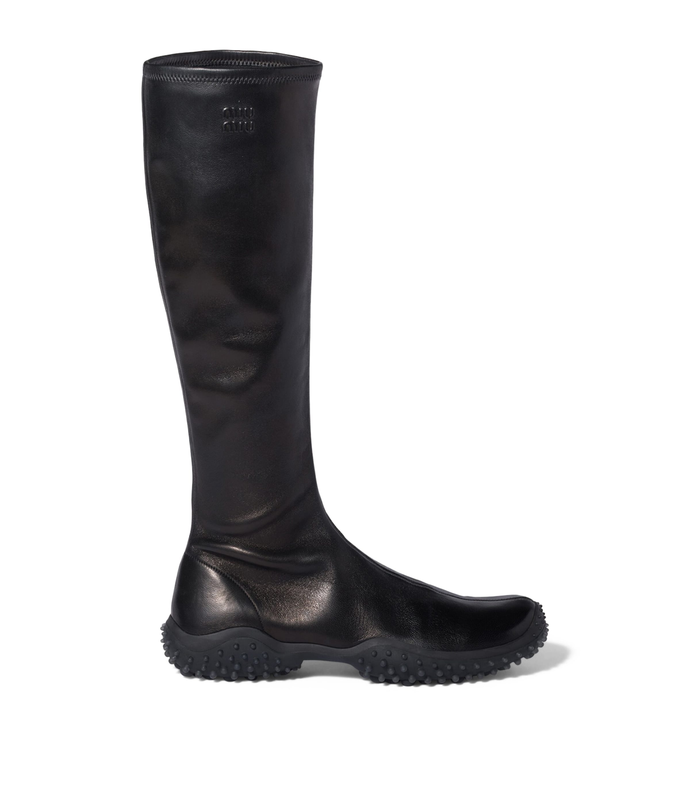 Miu Miu Stretch Nappa Leather Knee-High Boots Black