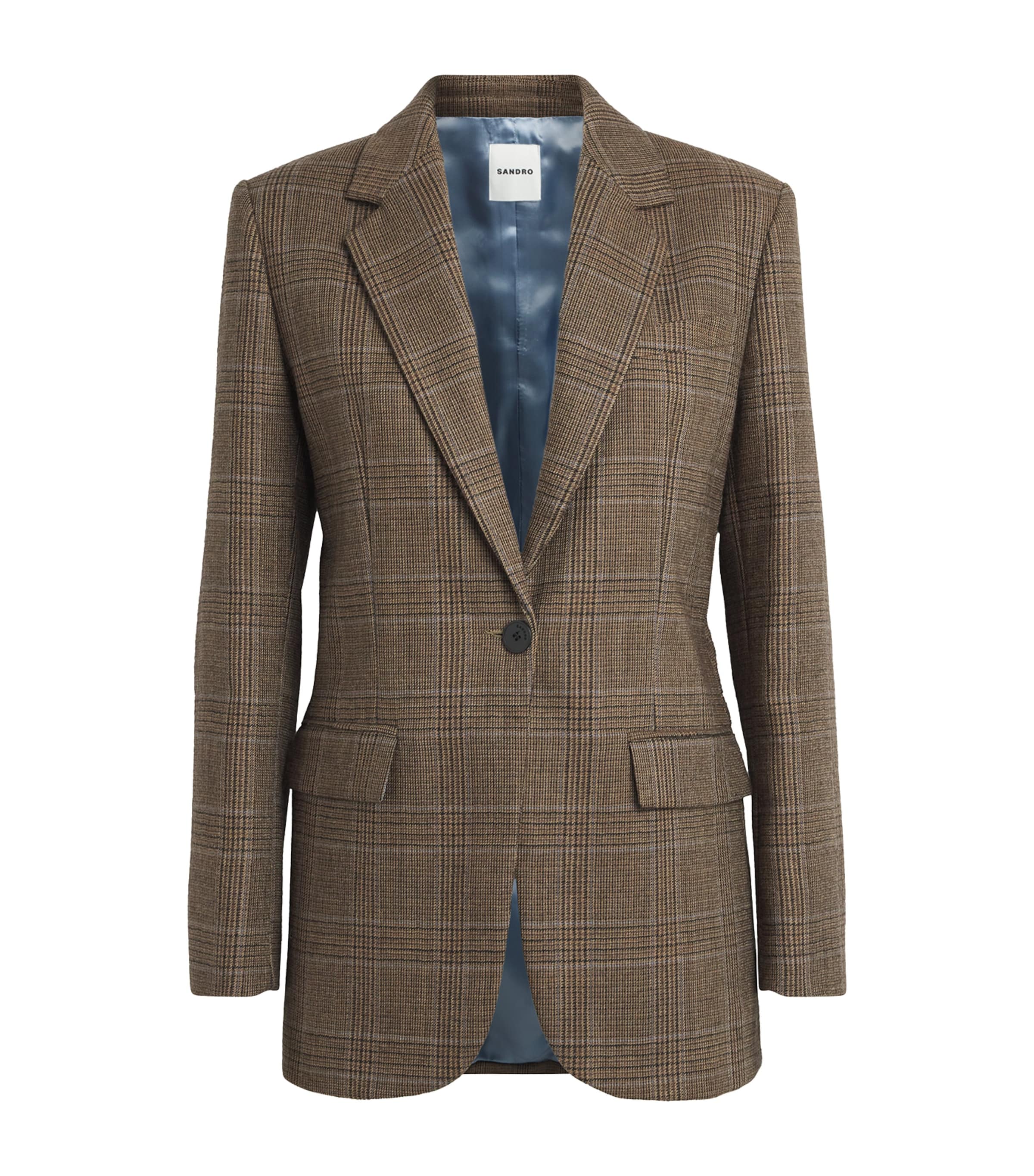 Sandro Paris Womens Wool Check Blazer Caramel