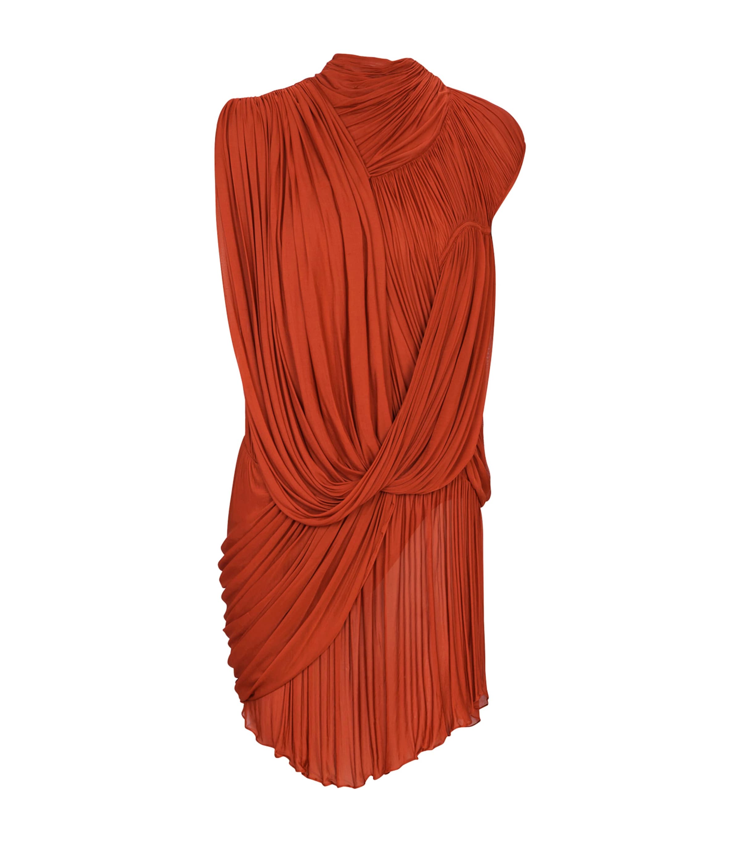 Balmain Womens Jersey Draped Mini Dress Rouge Ocre