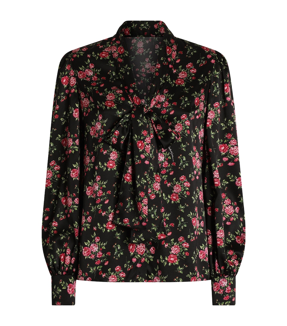 Stretch-Silk Rose Print Blouse
