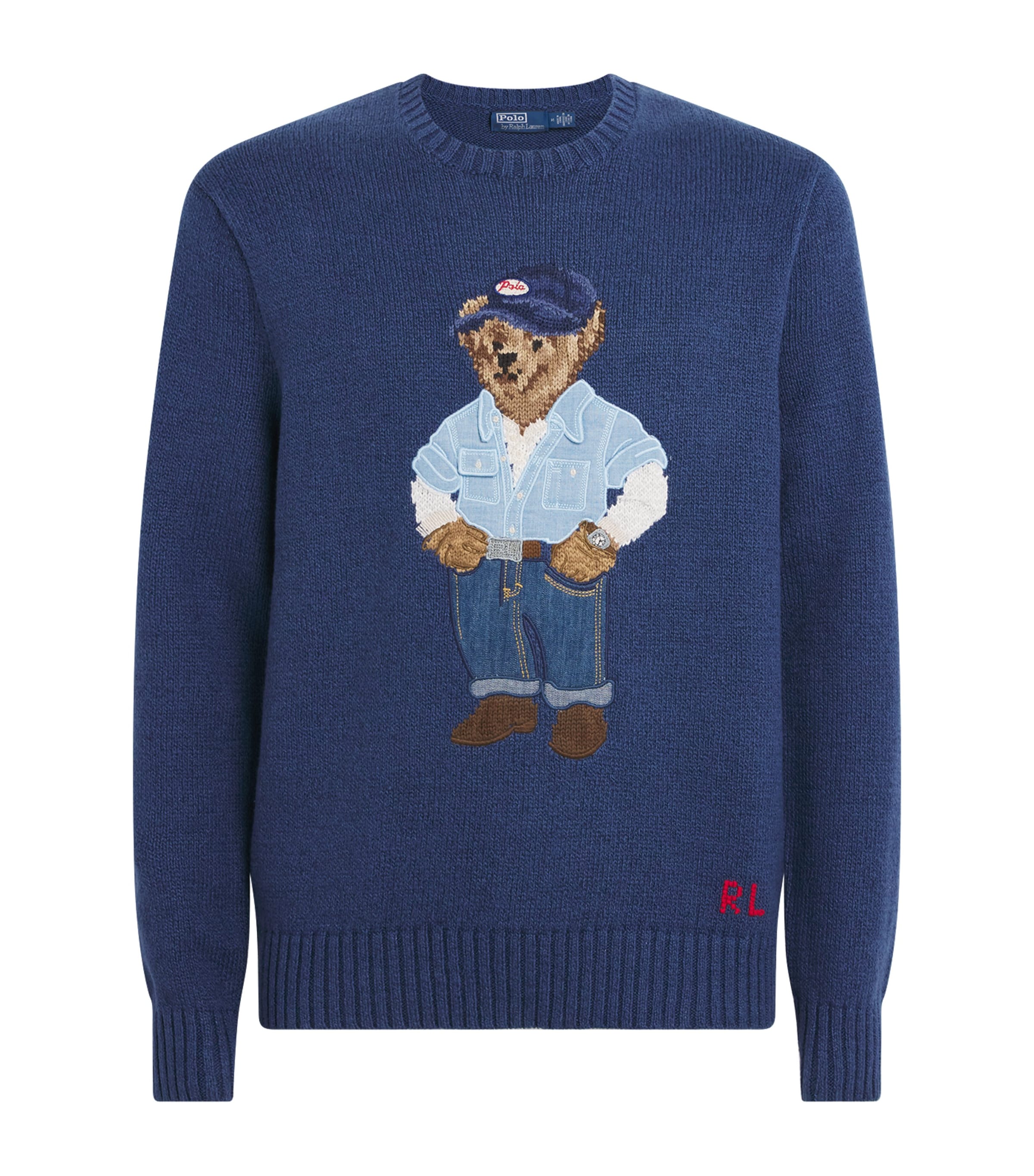 Polo Ralph Lauren Mens Linen-Cotton Polo Bear Sweater Light Navy