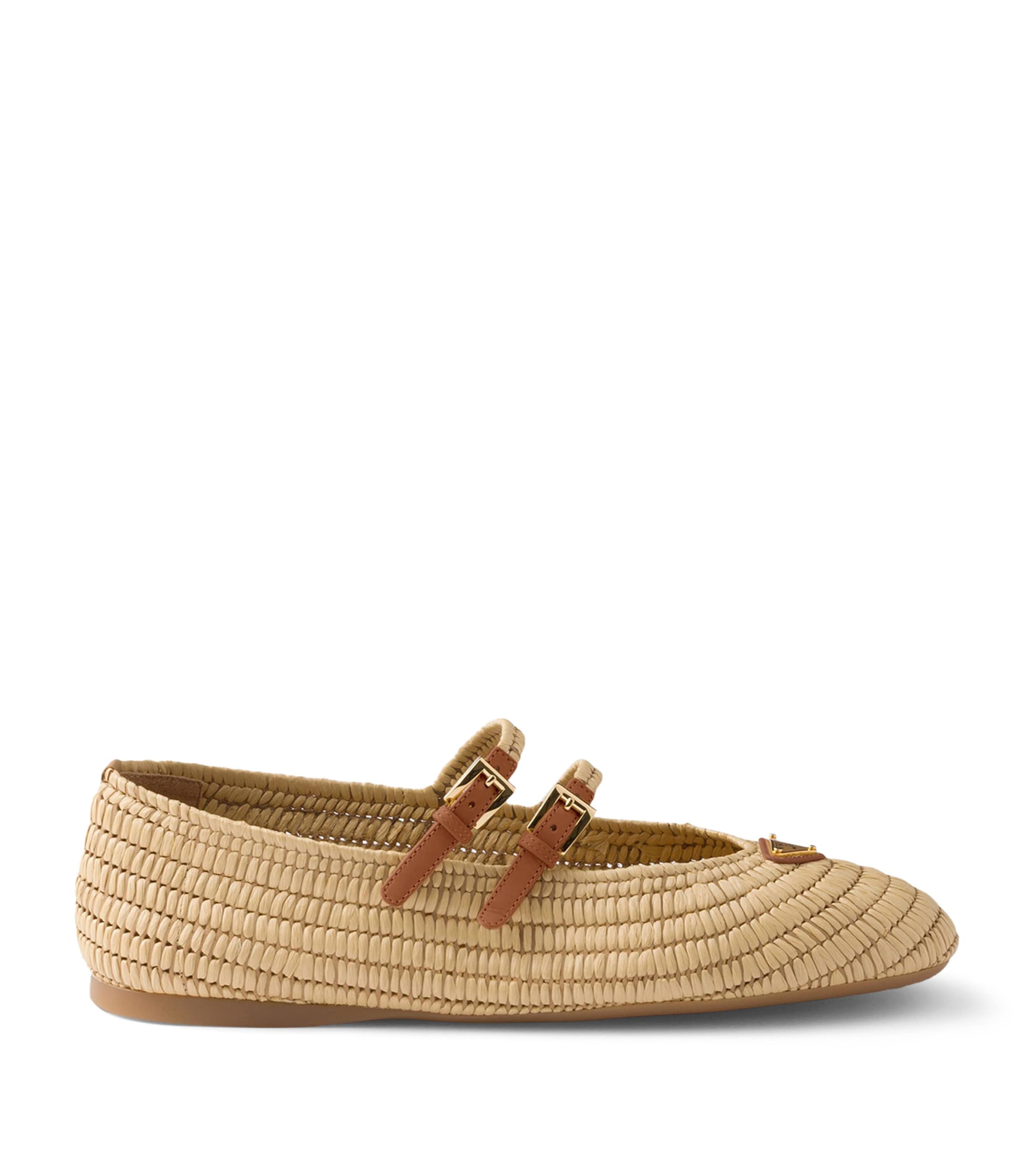 Prada Crochet Triangle Ballet Flats Neutral