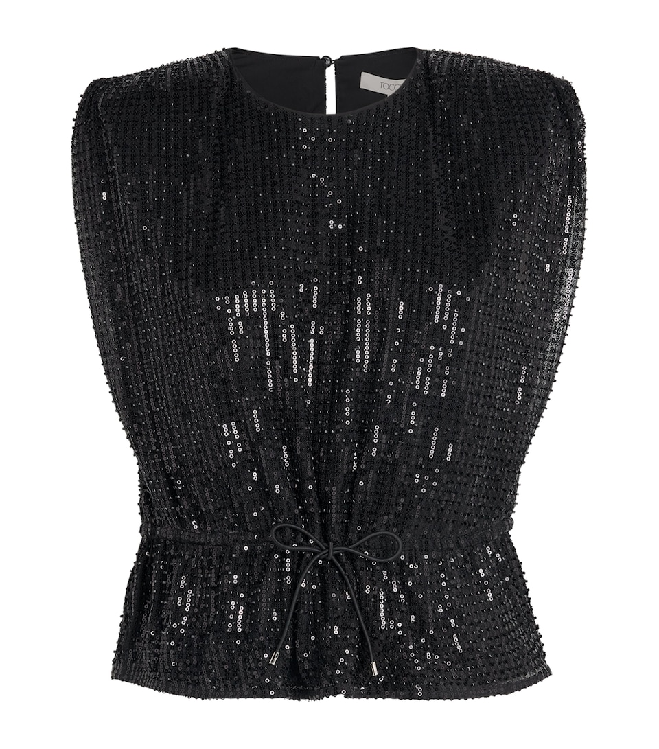 Toccin Womens Sequin Drawstring Talon Top Jet
