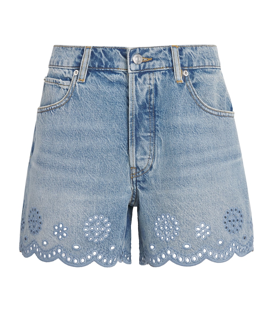 FRAME Womens The Long Hang Eyelet Denim Shorts Serene