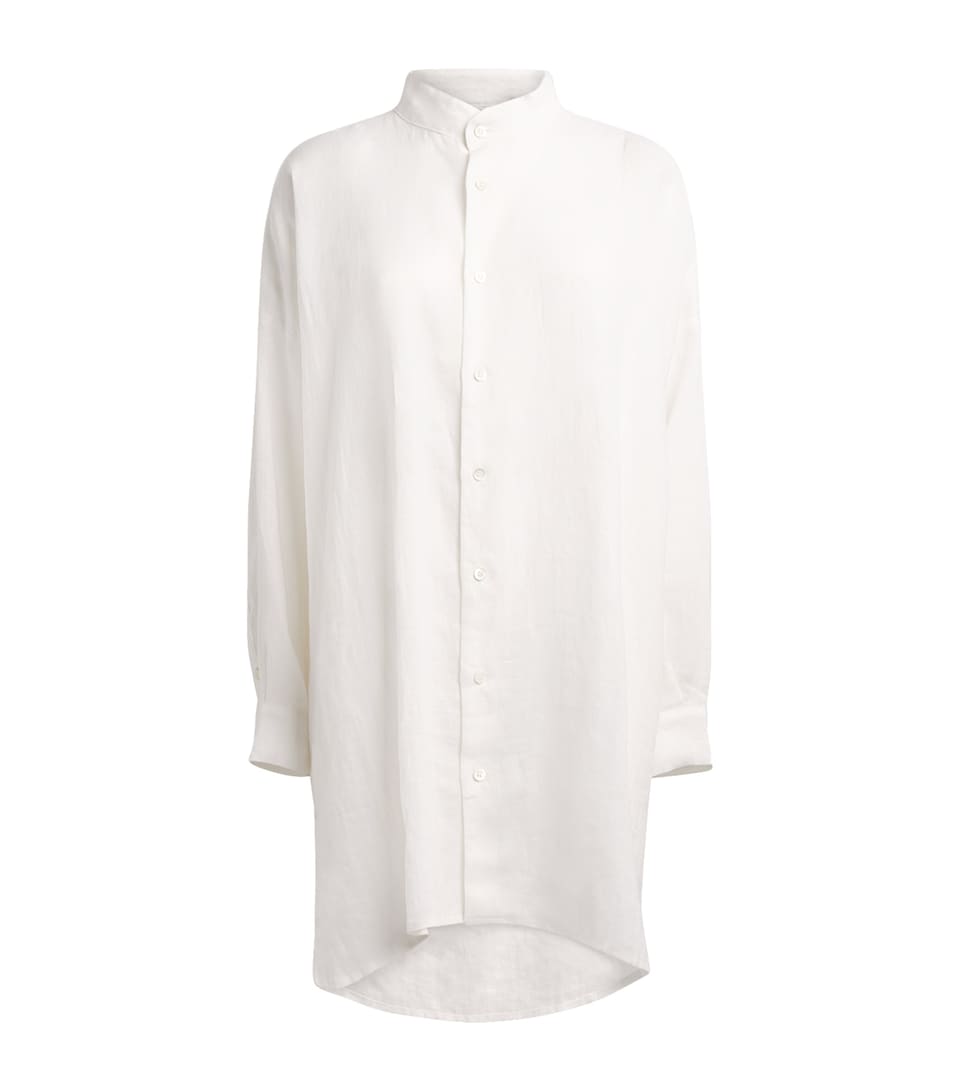 Eskandar Womens Linen Stand-Collar A-Line Shirt White