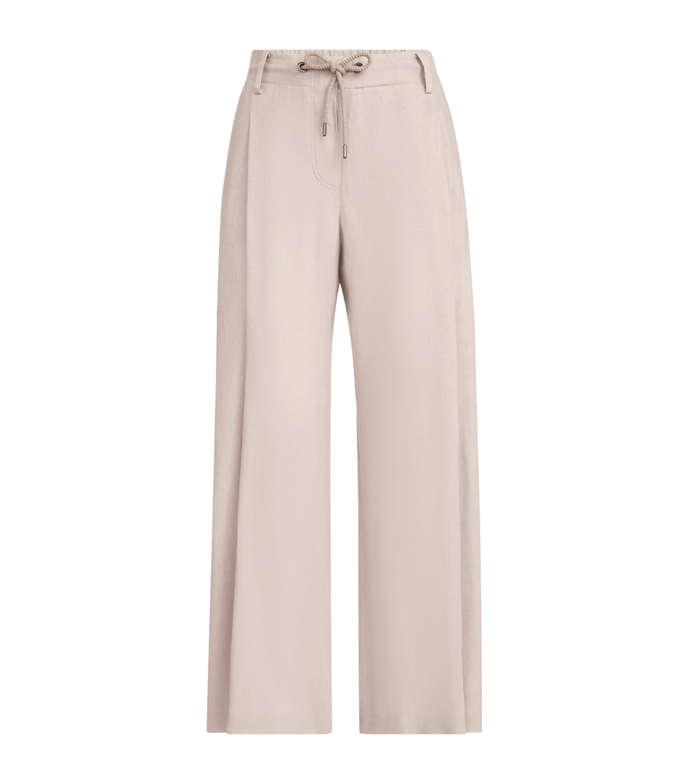 Brunello Cucinelli Womens Linen Drawstring Wide-Leg Trousers
