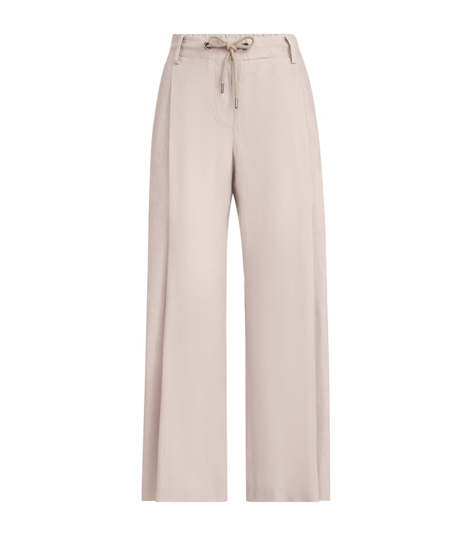 Brunello Cucinelli Womens Linen Drawstring Wide-Leg Trousers